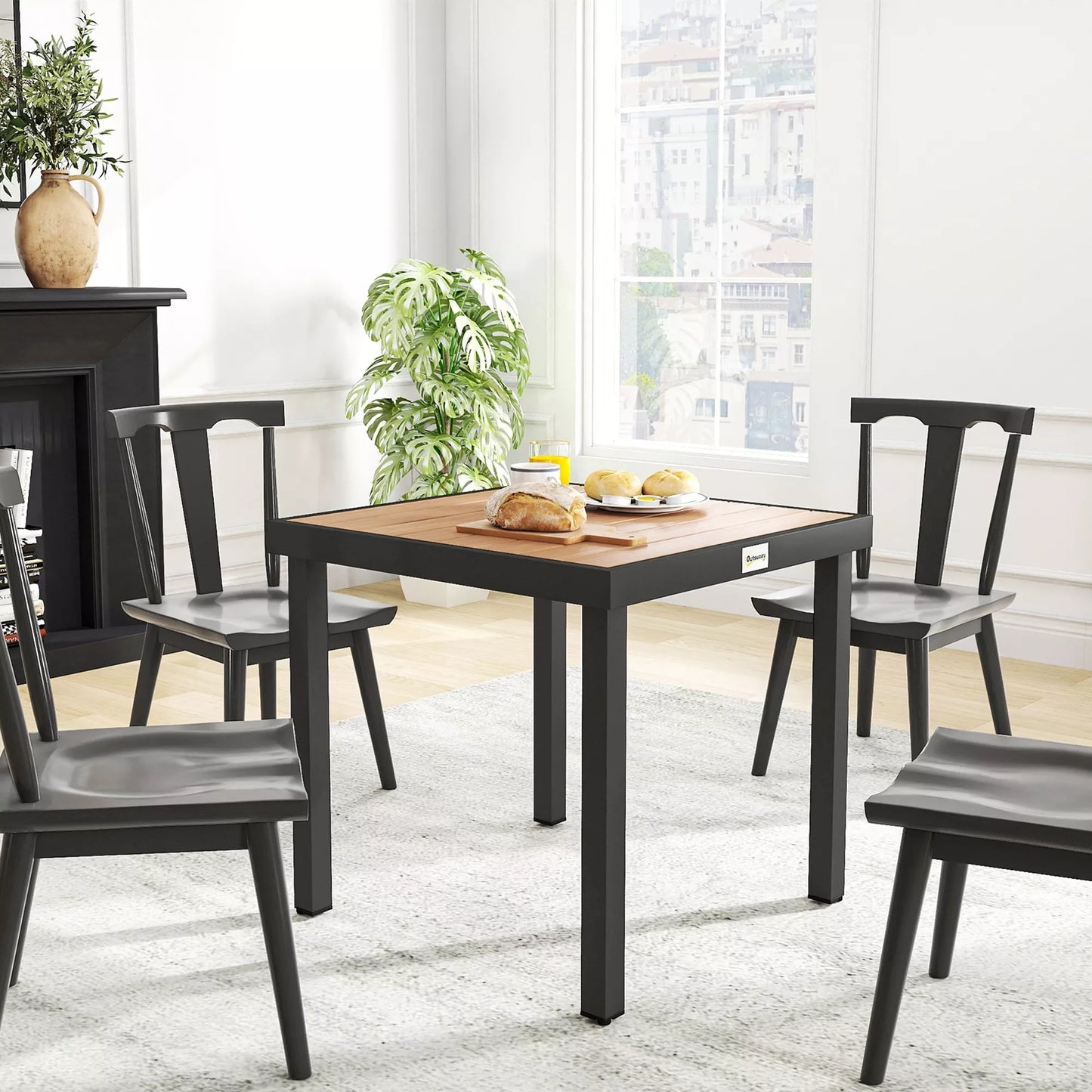 Sodo stalas iš plastiko 78 x 78 x 74 cm Atsparus atmosferos poveikiui aliuminio rėmas, bufetas Stalas 4 asmenims Balkono stalas Terasos stalas Lauko valgomojo stalas sodui, terasai, balkonui Juodas