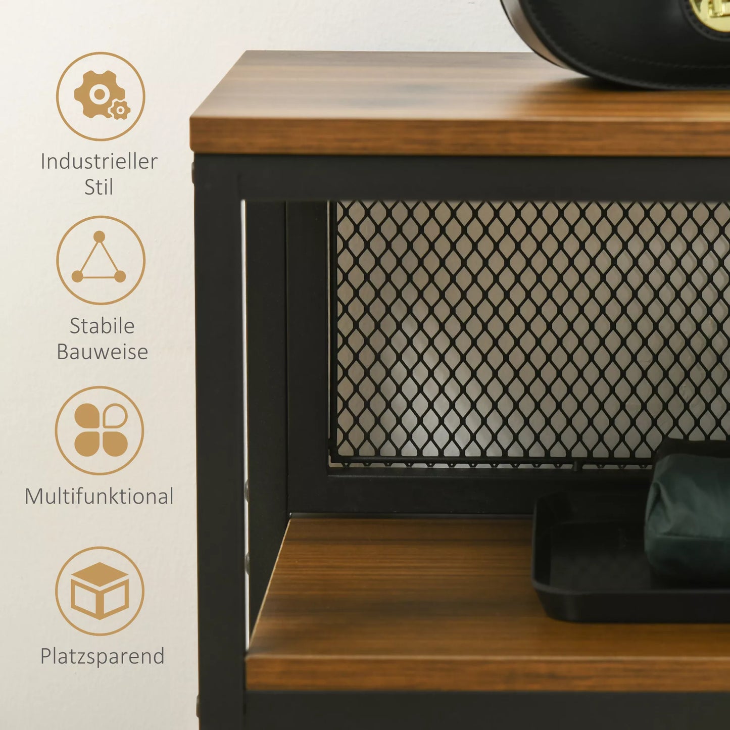 Sideboardas Konsolinis staliukas Prieškambario lentyna, Pramoninis dizainas, 100 cm x 29,5 cm x 90 cm, Ruda + Juoda