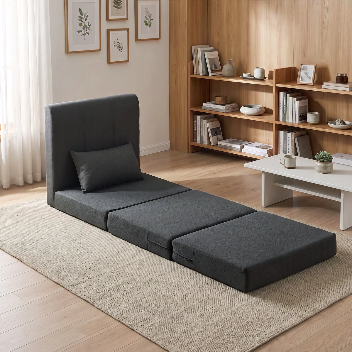 Sėdimas fotelis lova 2-in-1 sulankstomas 80 × 75 cm tamsiai pilkas