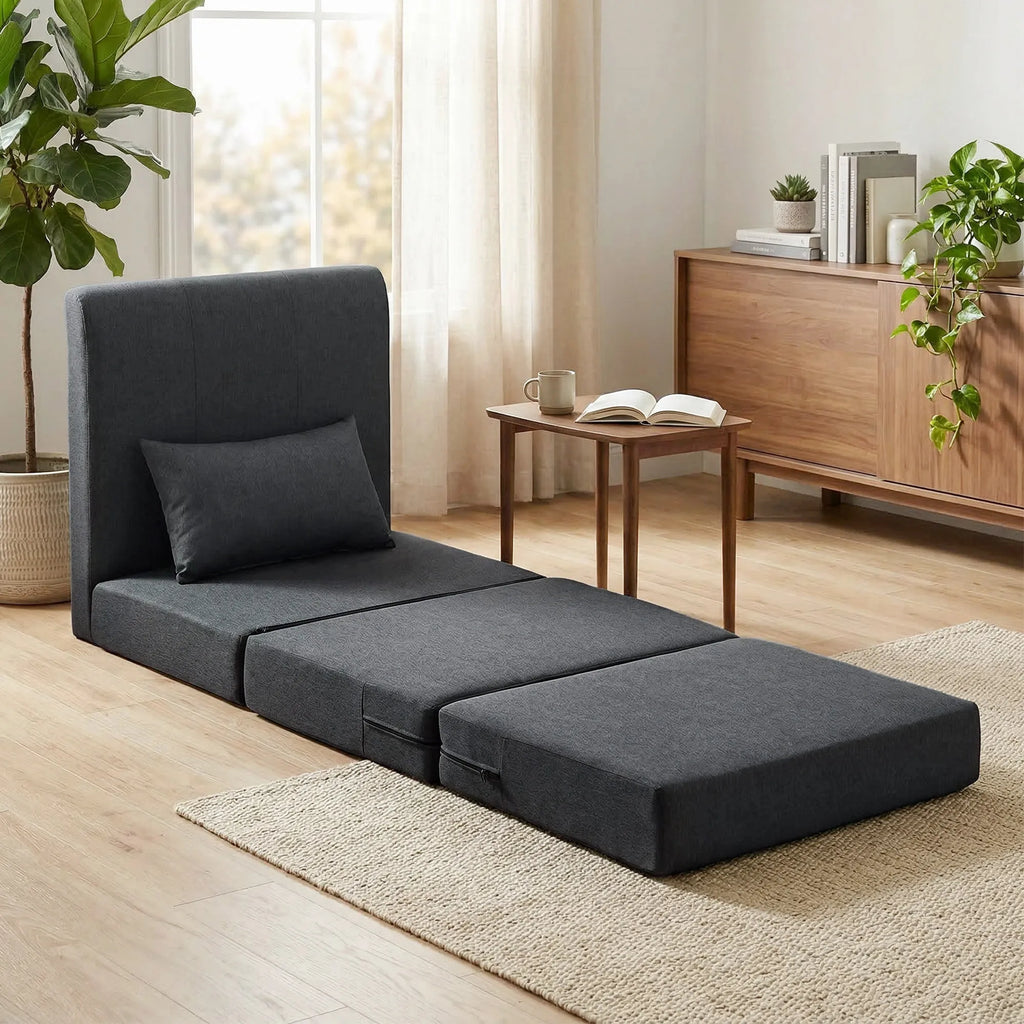 Sėdimas fotelis lova 2-in-1 sulankstomas 80x75 cm tamsiai pilkas