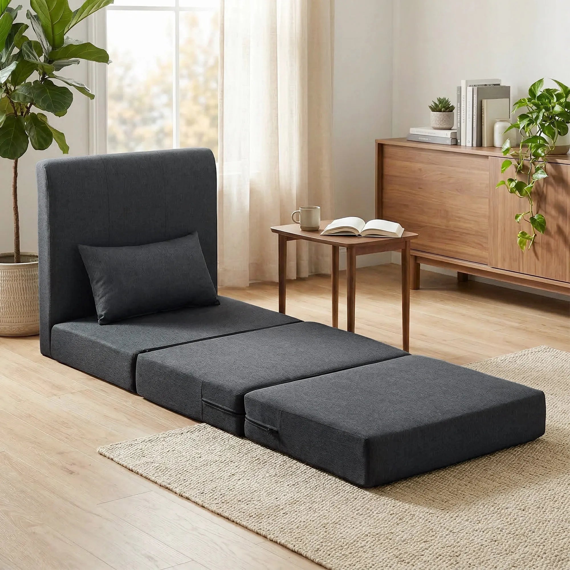 Sėdimas fotelis lova 2-in-1 sulankstomas 80x75 cm tamsiai pilkas