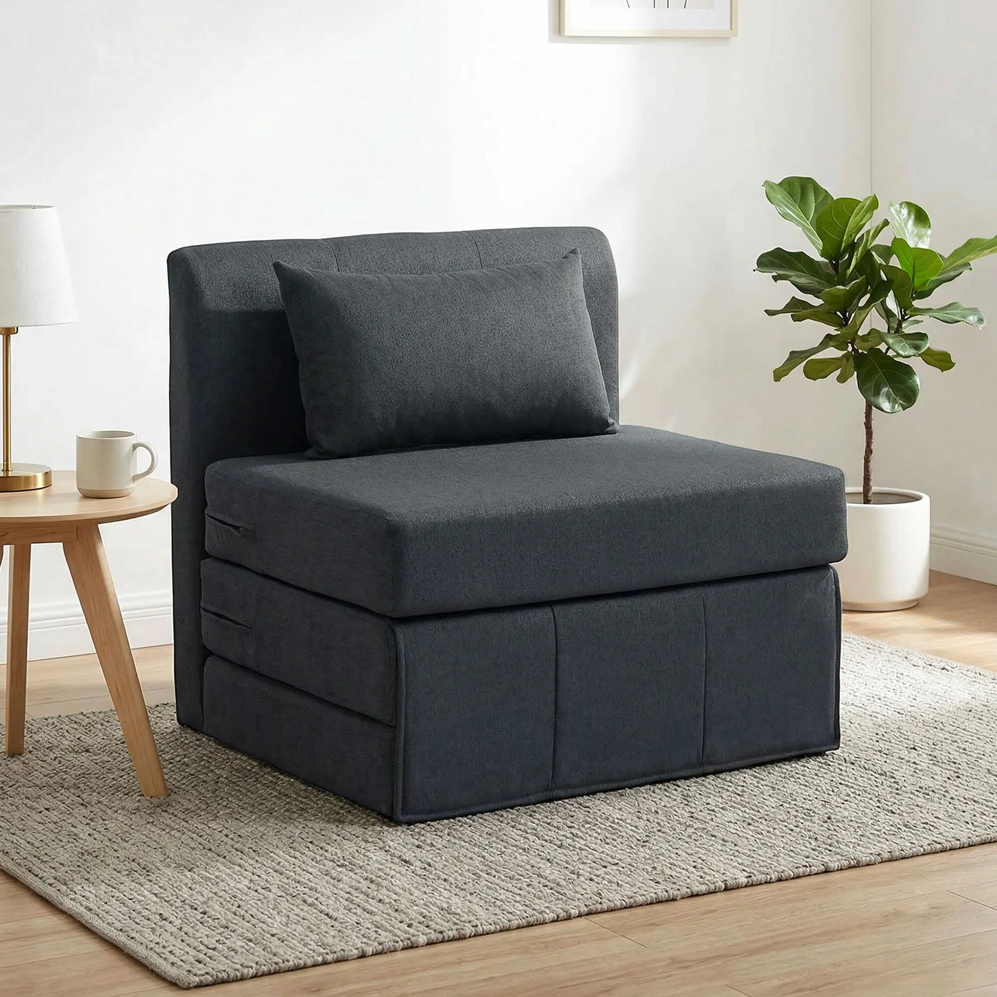 Sėdimas fotelis lova 2-in-1 sulankstomas 80x75 cm tamsiai pilkas