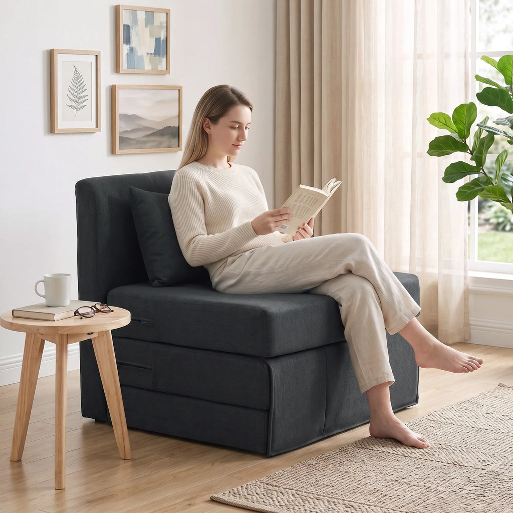 Sėdimas fotelis lova 2-in-1 sulankstomas 80x75 cm tamsiai pilkas
