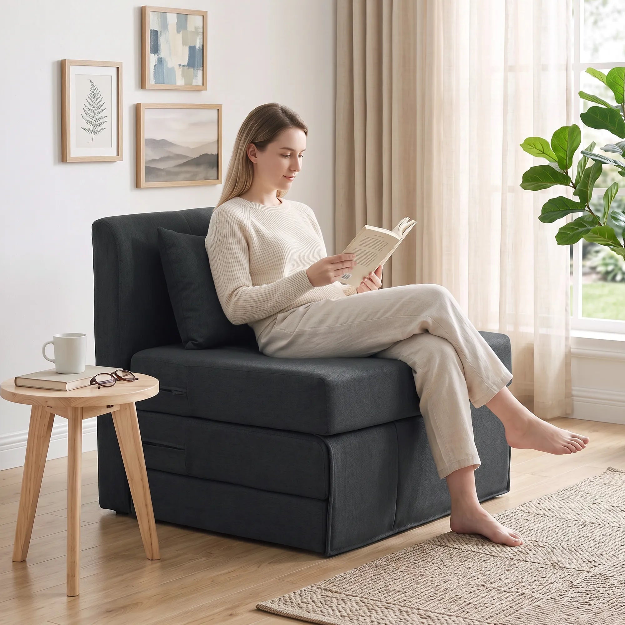 Sėdimas fotelis lova 2-in-1 sulankstomas 80x75 cm tamsiai pilkas