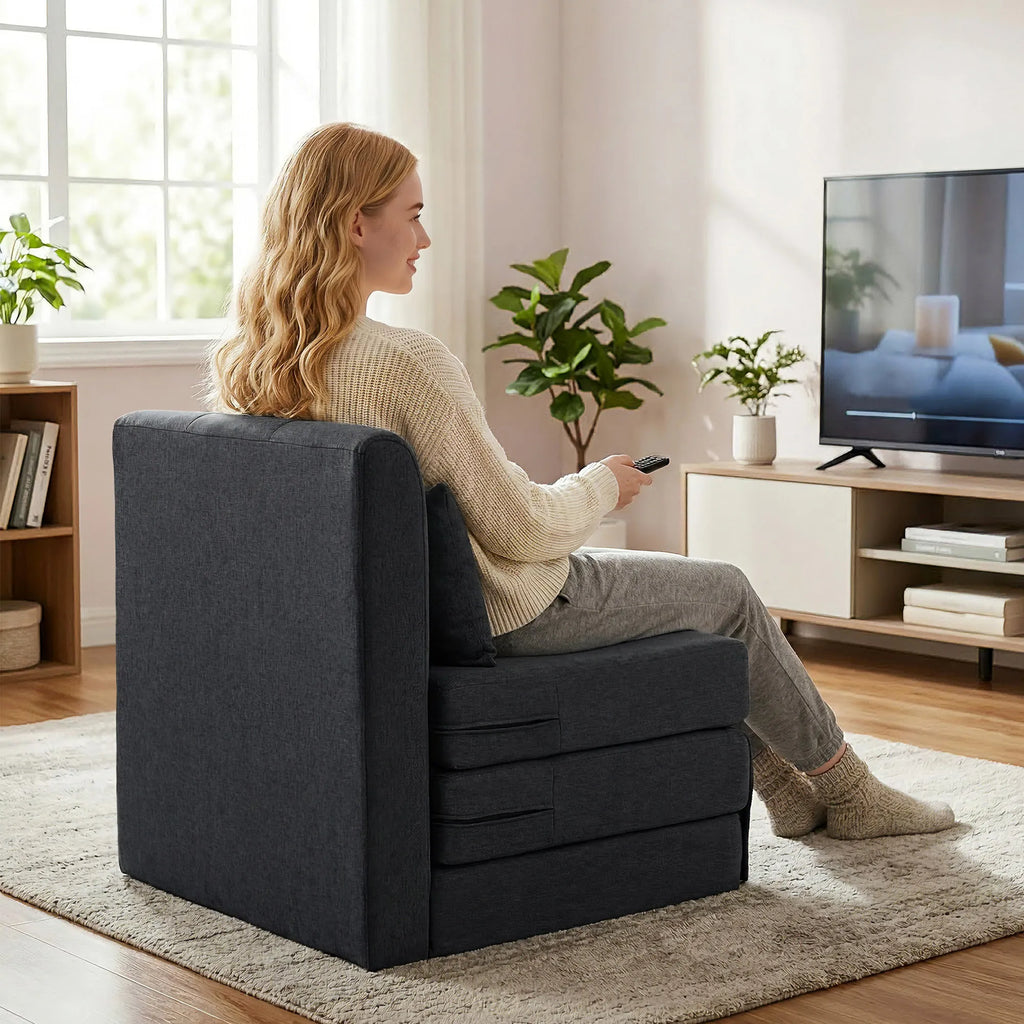 Sėdimas fotelis lova 2-in-1 sulankstomas 80x75 cm tamsiai pilkas