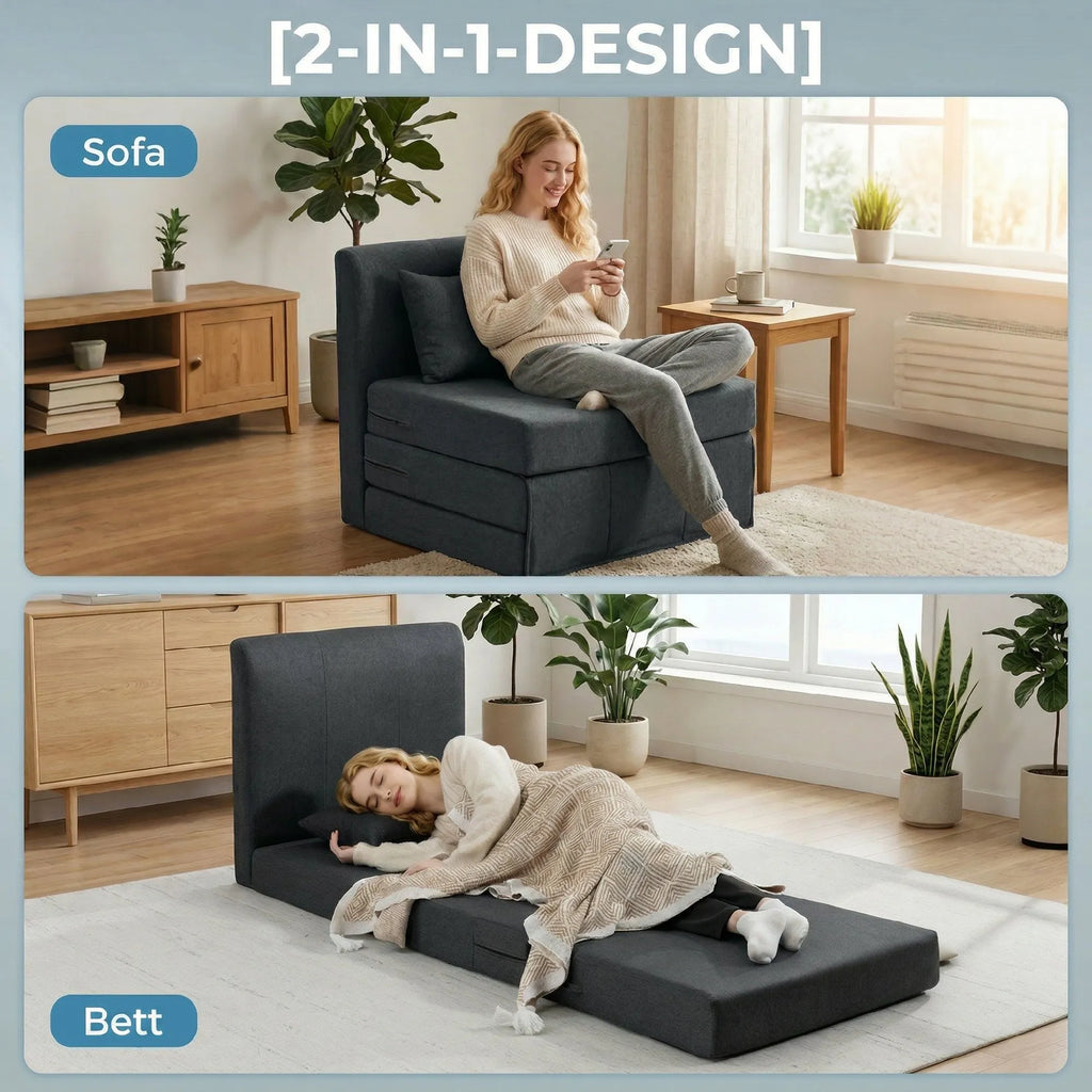 Sėdimas fotelis lova 2-in-1 sulankstomas 80x75 cm tamsiai pilkas