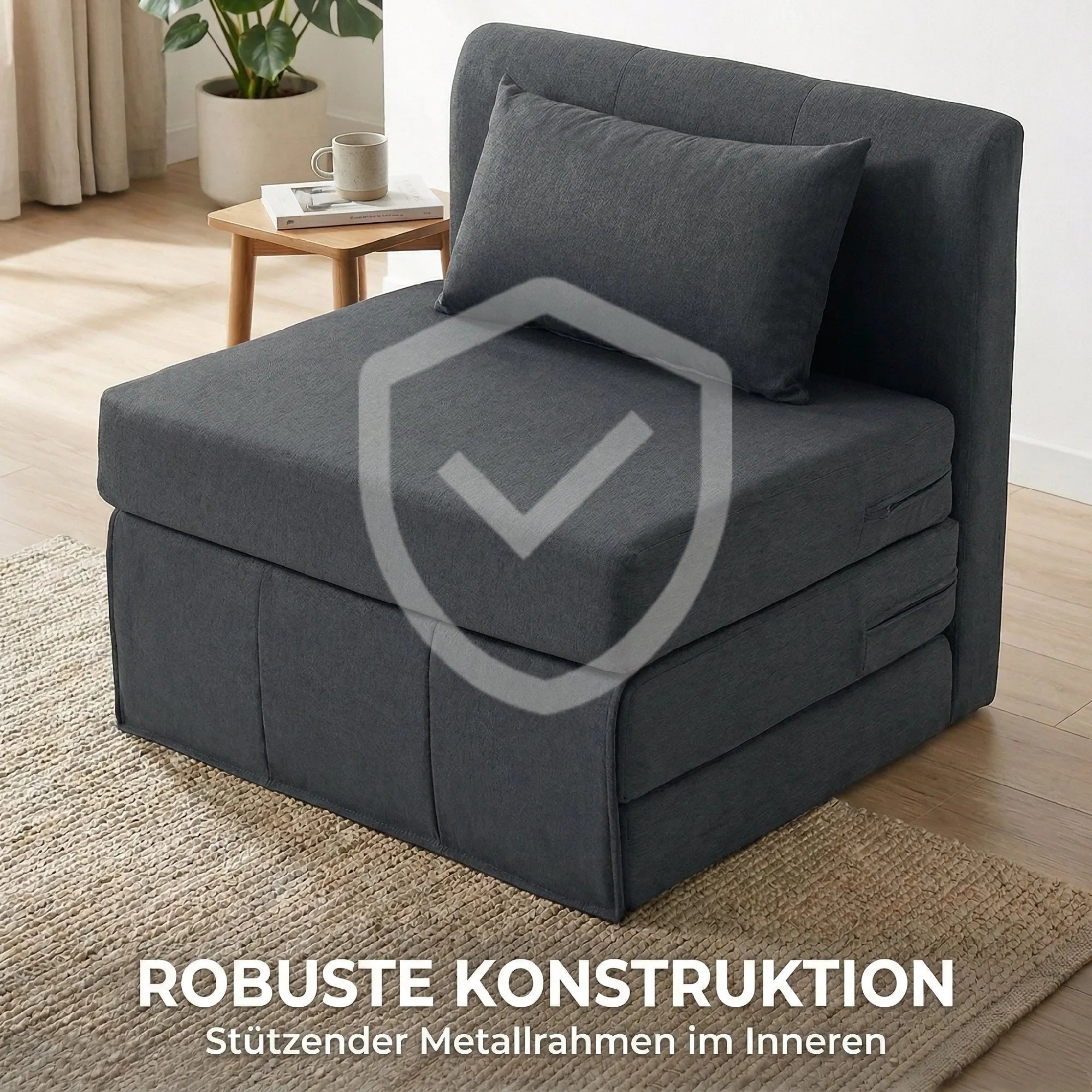 Sėdimas fotelis lova 2-in-1 sulankstomas 80x75 cm tamsiai pilkas