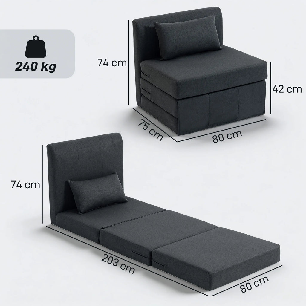 Sėdimas fotelis lova 2-in-1 sulankstomas 80x75 cm tamsiai pilkas
