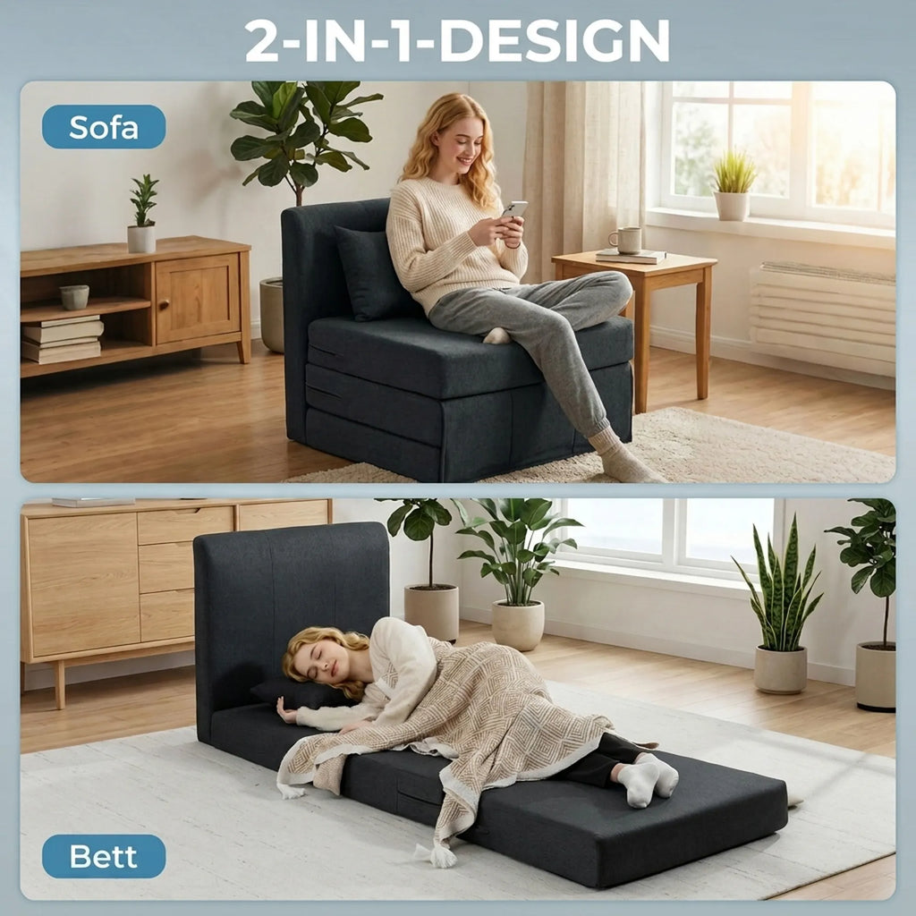 Sėdimas fotelis lova 2-in-1 sulankstomas 80x75 cm tamsiai pilkas
