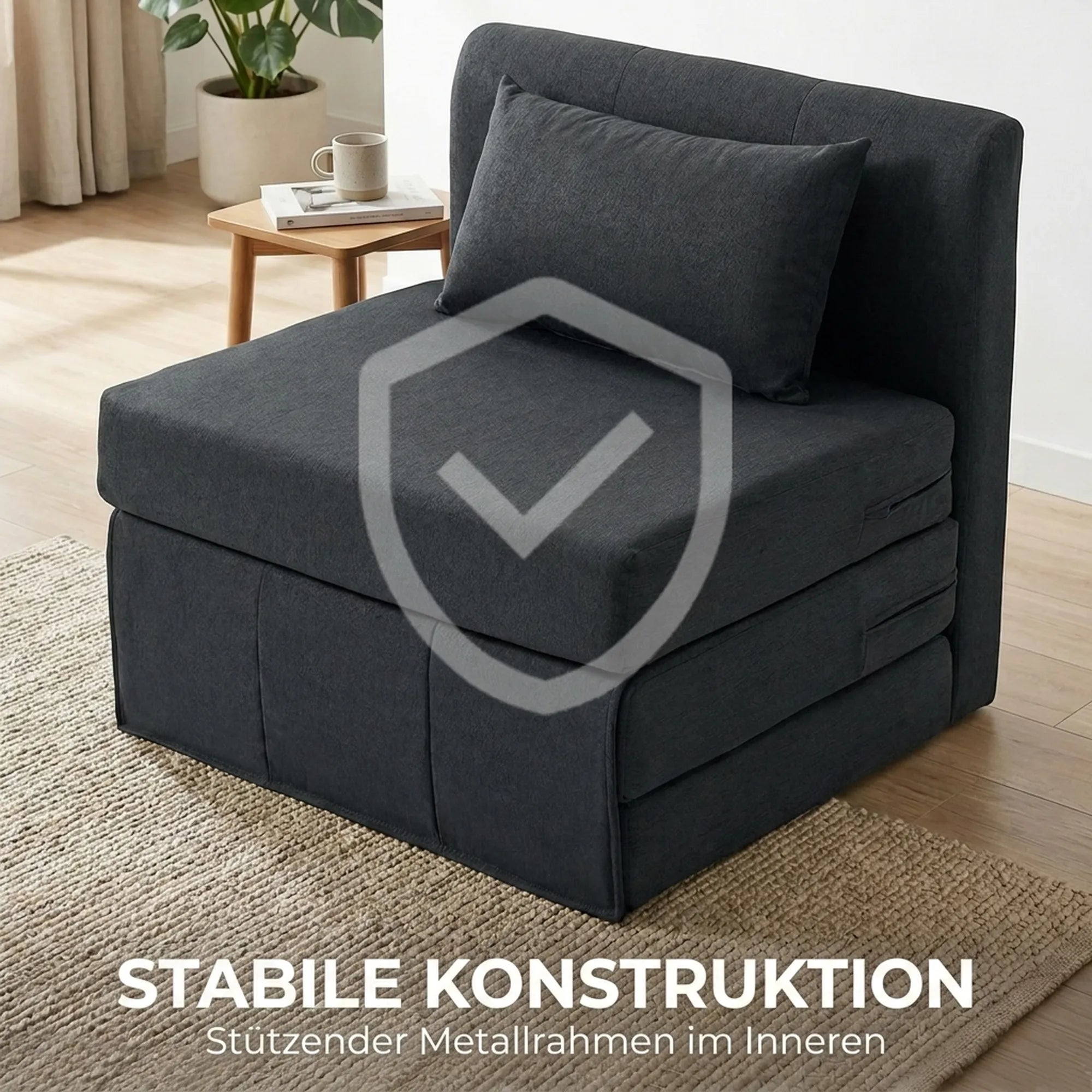 Sėdimas fotelis lova 2-in-1 sulankstomas 80x75 cm tamsiai pilkas