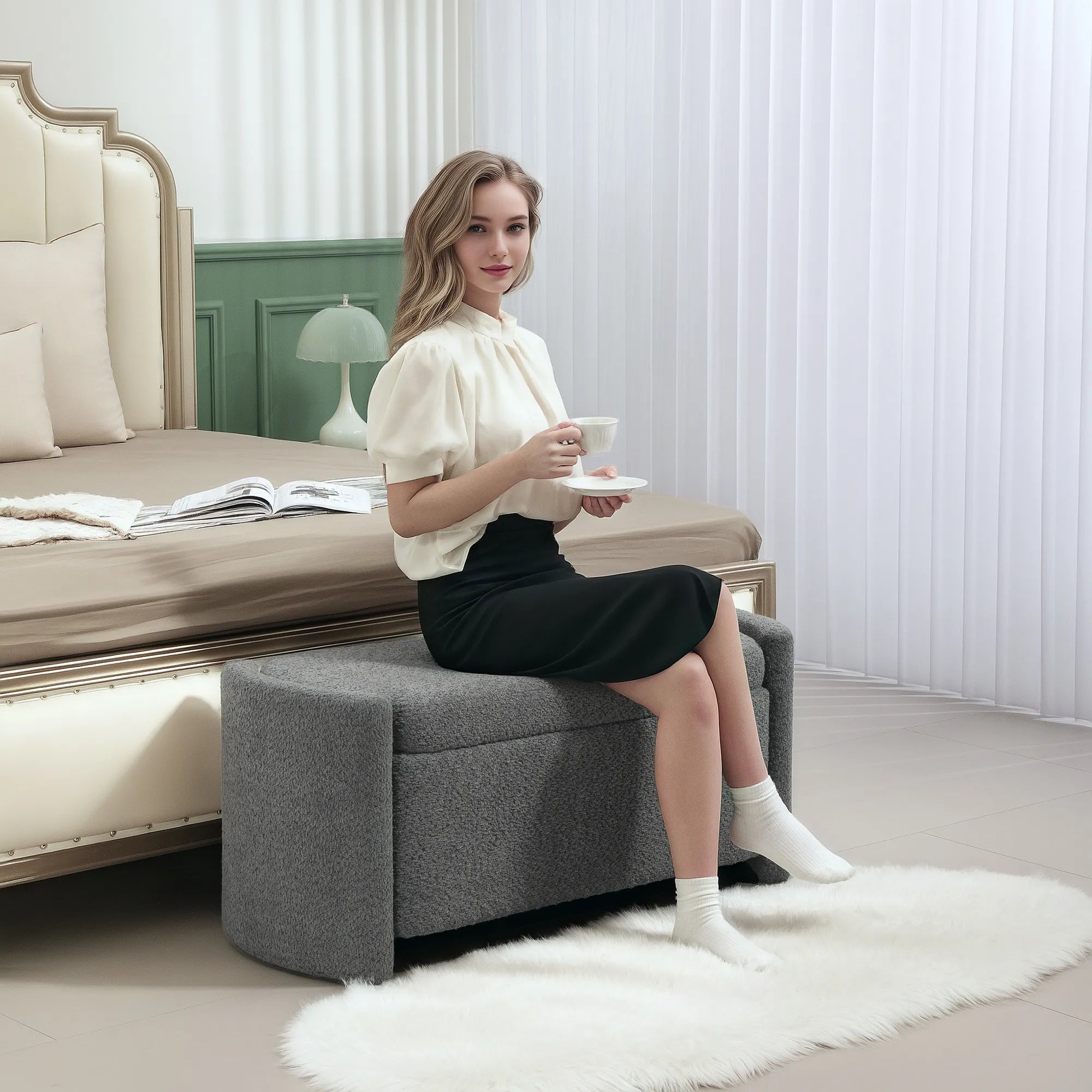 Sėdimoji dėžė su daiktadėže, 105 cm, pilka