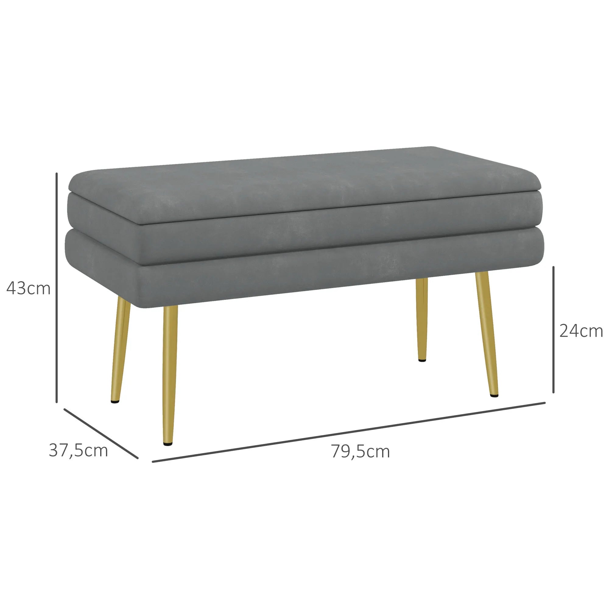 Sėdimoji sofa, su daiktų laikymo vieta, plieninė, 79,5 cm x 37,5 cm x 43 cm, tamsiai pilka