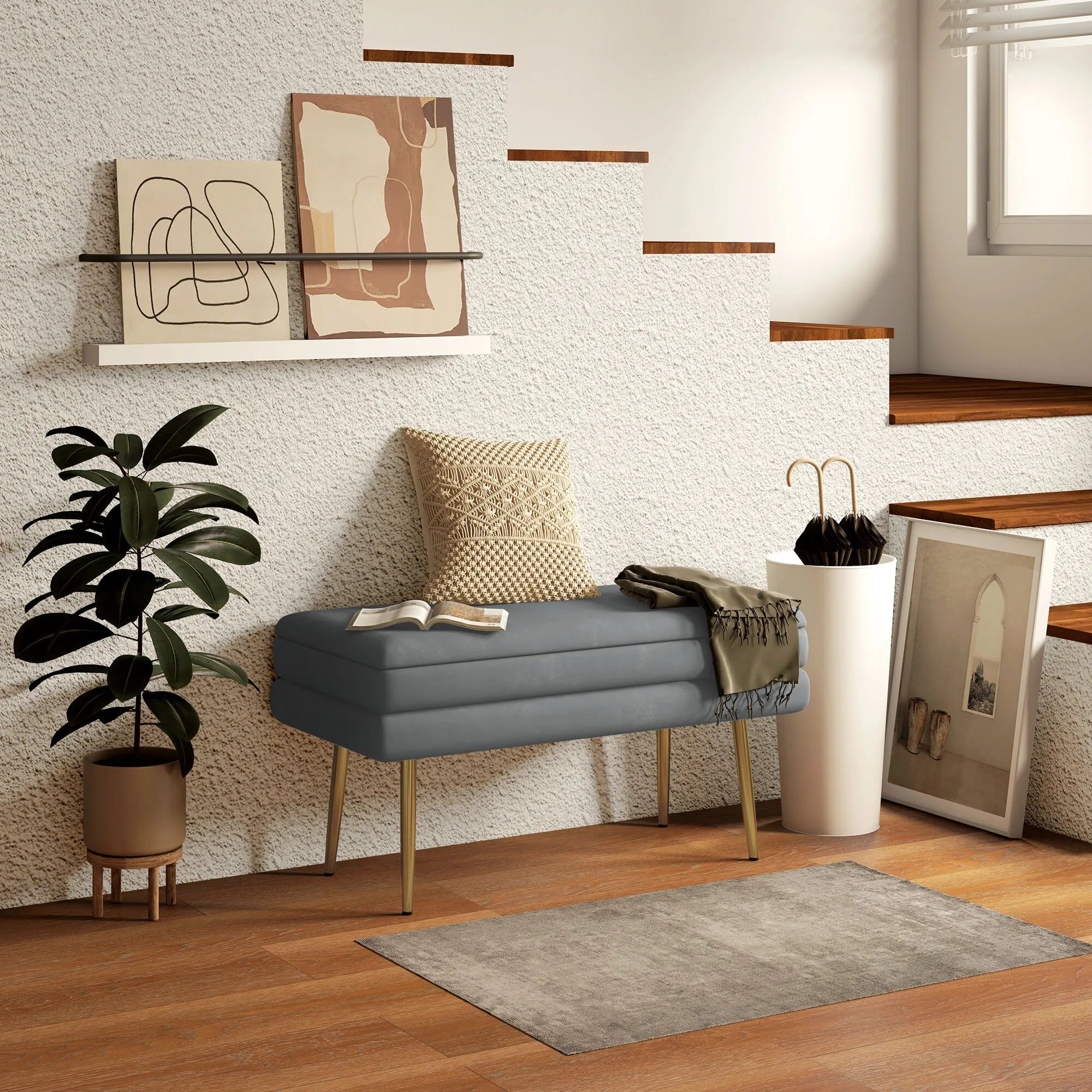 Sėdimoji sofa, su daiktų laikymo vieta, plieninė, 79,5 cm x 37,5 cm x 43 cm, tamsiai pilka