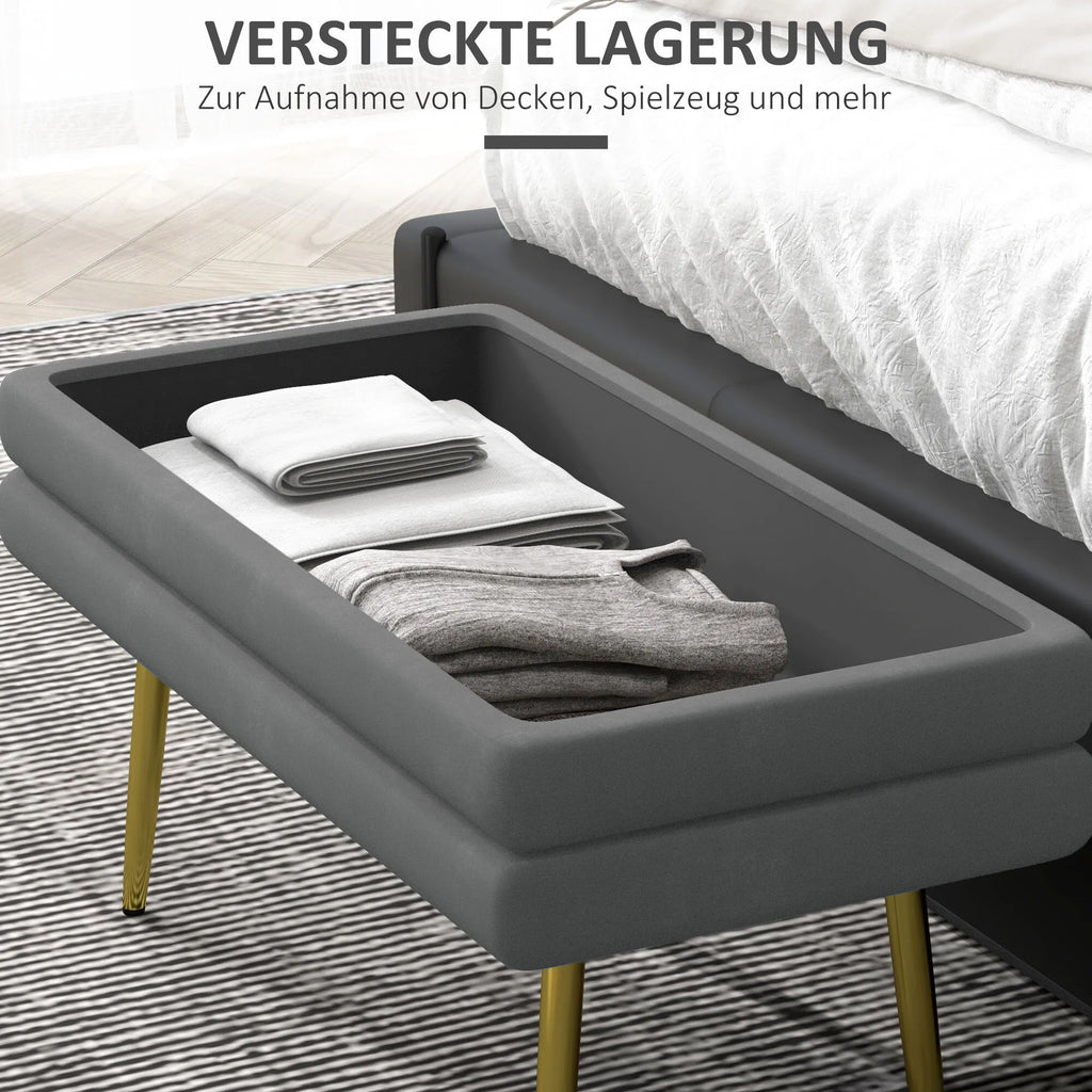 Sėdimoji sofa, su daiktų laikymo vieta, plieninė, 79,5 cm x 37,5 cm x 43 cm, tamsiai pilka