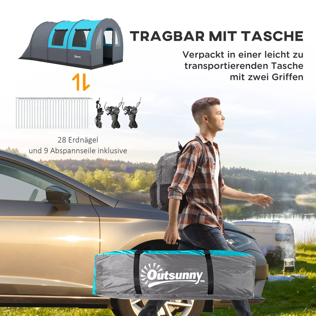Šeimos kempingo palapinė, erdvi, atspari vandeniui, pilka/mėlyna
