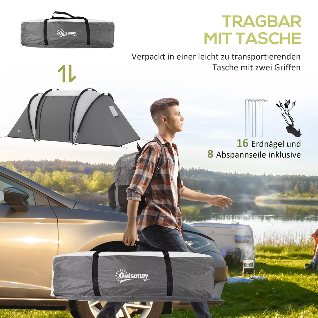 Šeimos palapinė 4-5 asmenims, su 3 kambariais, pilka, 450x220x180 cm