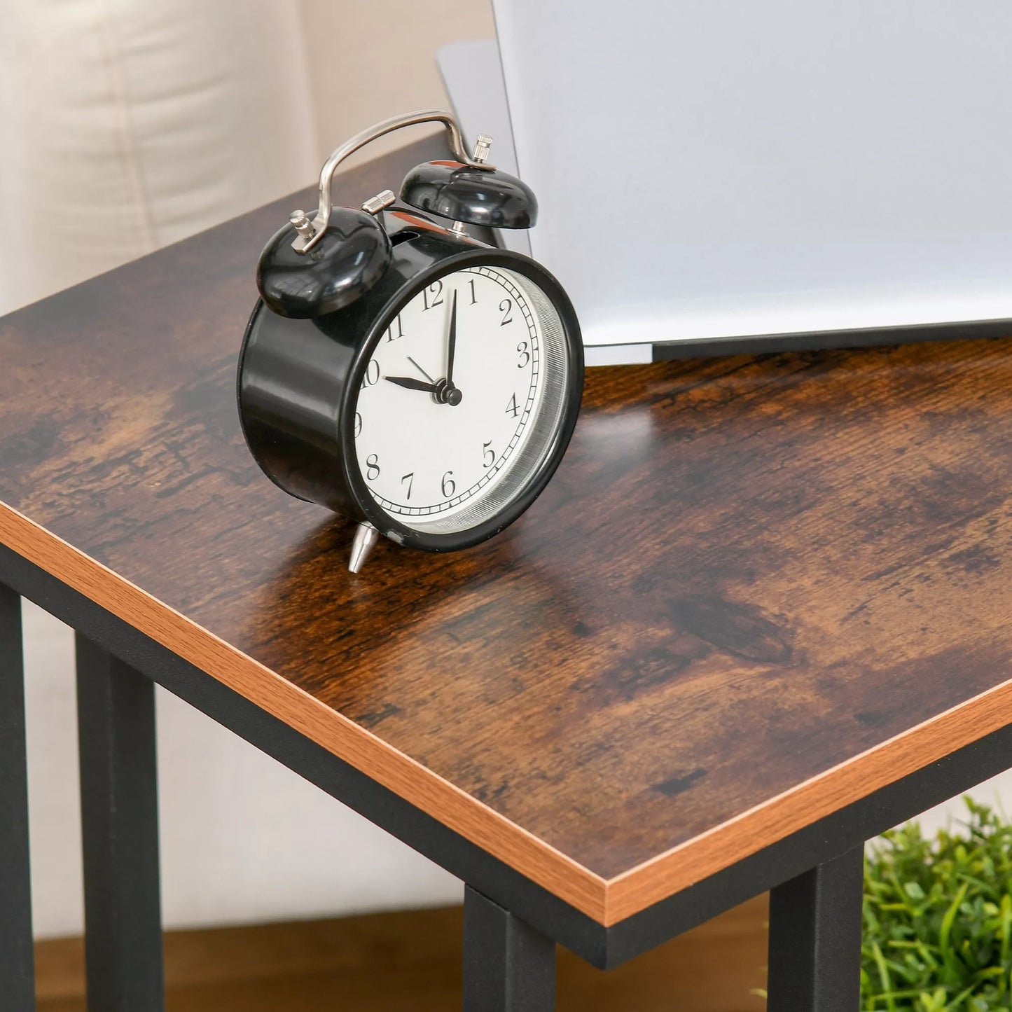 C formos staliukas, vežimėlis, padavimo vežimėlis, nešiojamo kompiuterio staliukas, svetainės staliukas, naktinis staliukas, staliukas lovai su metaliniu rėmu, pramoninio dizaino, juodas + riešuto imitacijos mediena, 51 x 36 x 65 cm