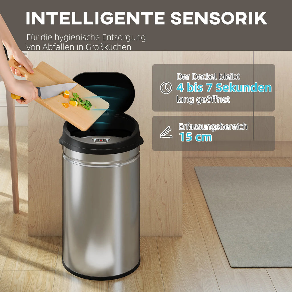 Sensorinė šiukšliadėžė 30 L, bekontaktė, nerūdijančio plieno, sidabrinė