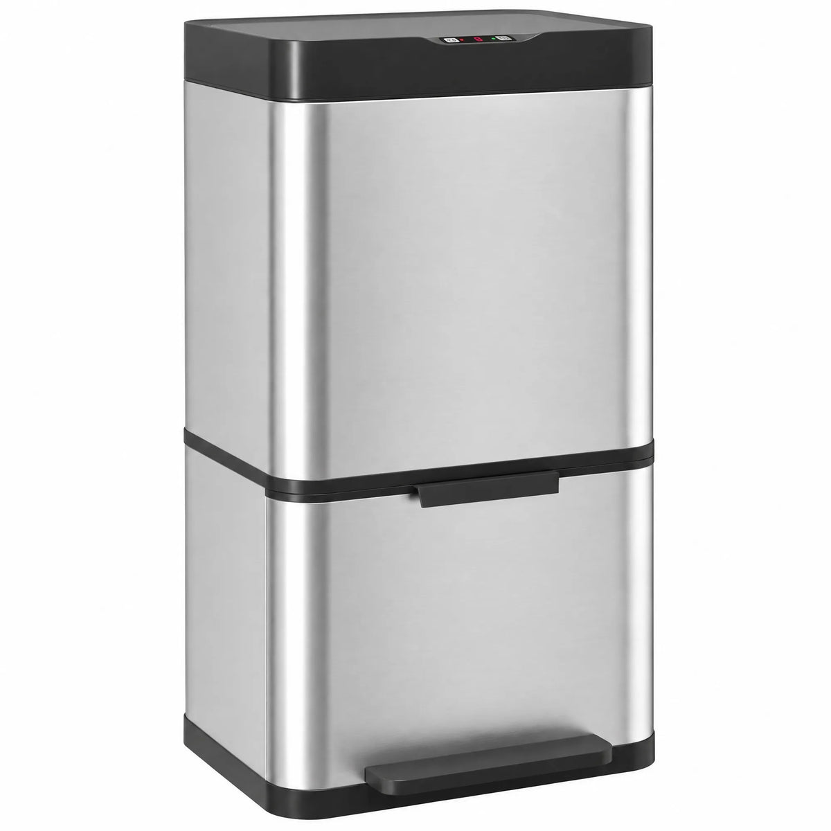 Sensorinė šiukšliadėžė, 40 l, 3 skyriai (2 × 12,5 l + 15 l), švelnaus uždarymo ir atidarymo funkcija, sidabrinė