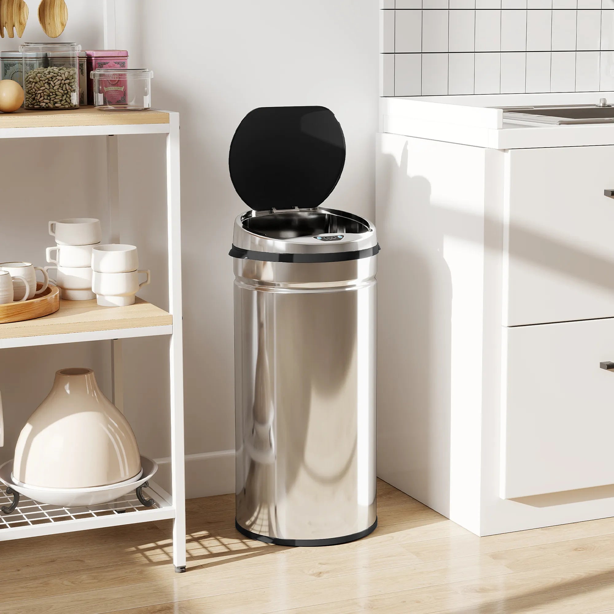 Sensorinė šiukšliadėžė 42 l, automatinė, nerūdijančio plieno, sidabrinė