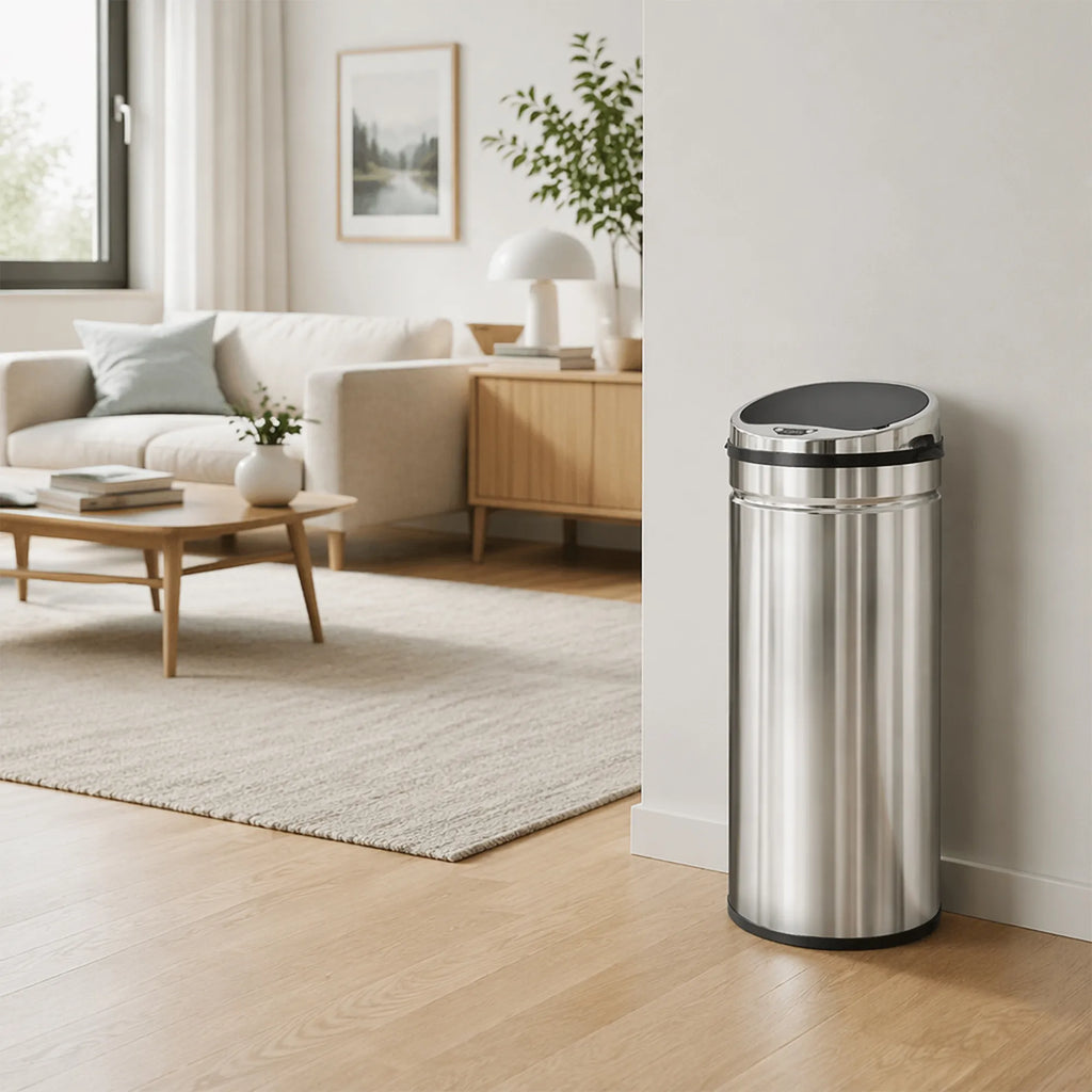 Sensorinė šiukšliadėžė 42 l, automatinė, nerūdijančio plieno, sidabrinė