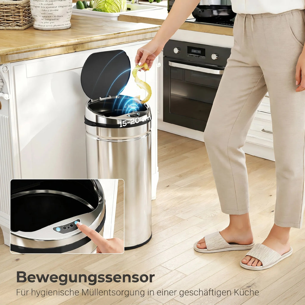 Sensorinė šiukšliadėžė 42 l, automatinė, nerūdijančio plieno, sidabrinė
