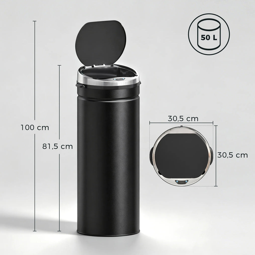 Matmenų schema: 100 cm aukštis atidarius dangtį, 50 l talpa