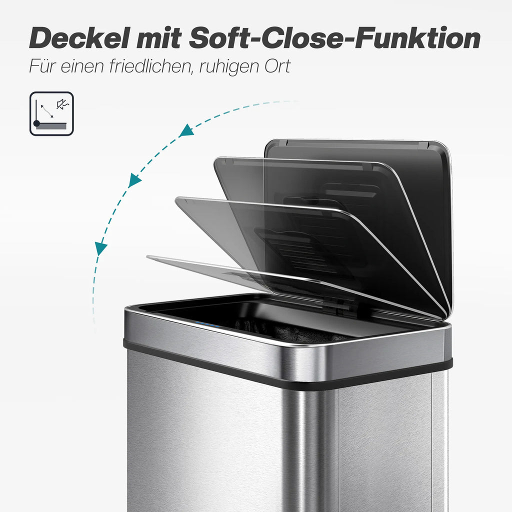 Sensorinė šiukšliadėžė 50 l, automatinis dangtis, sidabrinė