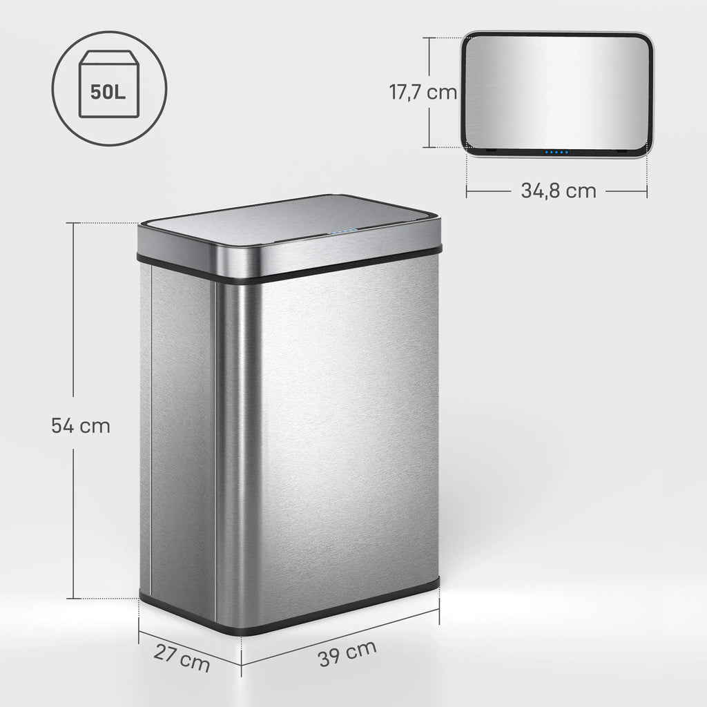 Sensorinė šiukšliadėžė 50 l, automatinis dangtis, sidabrinė