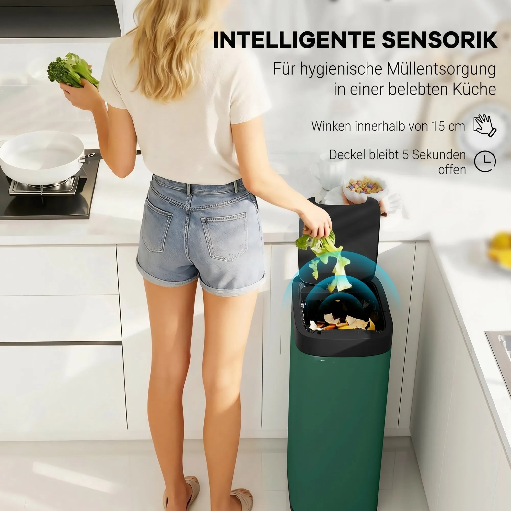 Sensorinė šiukšliadėžė 50 l, bekontaktė, tamsiai žalia