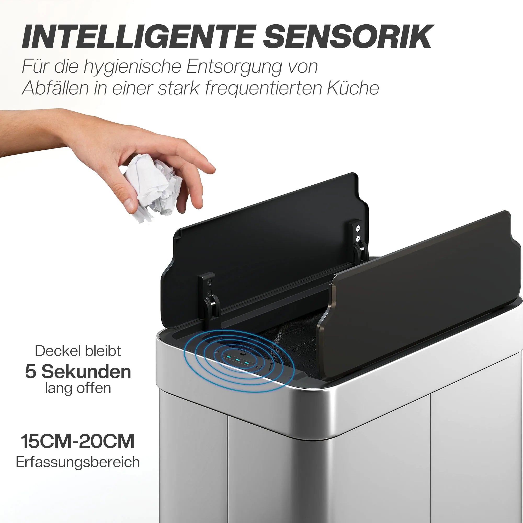 Sensorinė šiukšliadėžė 55 l, automatinė, nerūdijančio plieno, sidabrinė
