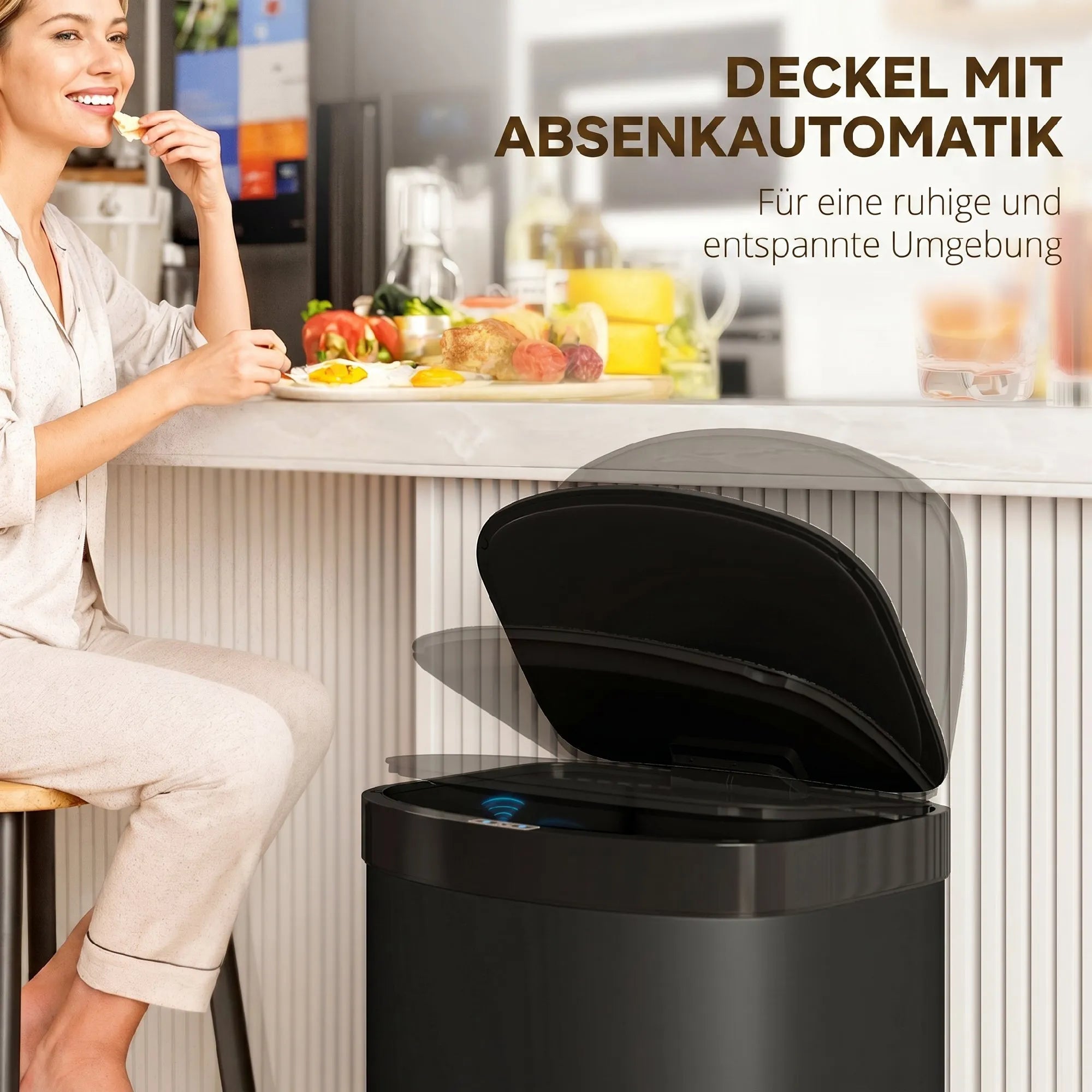 Sensorinė šiukšliadėžė 55 l su „soft-close“ dangčiu, juoda
