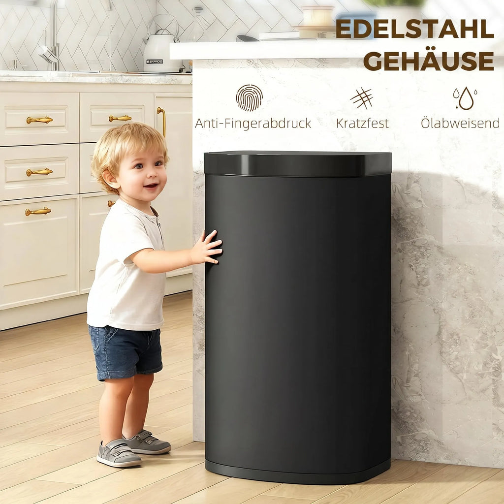 Sensorinė šiukšliadėžė 55 l su „soft-close“ dangčiu, juoda