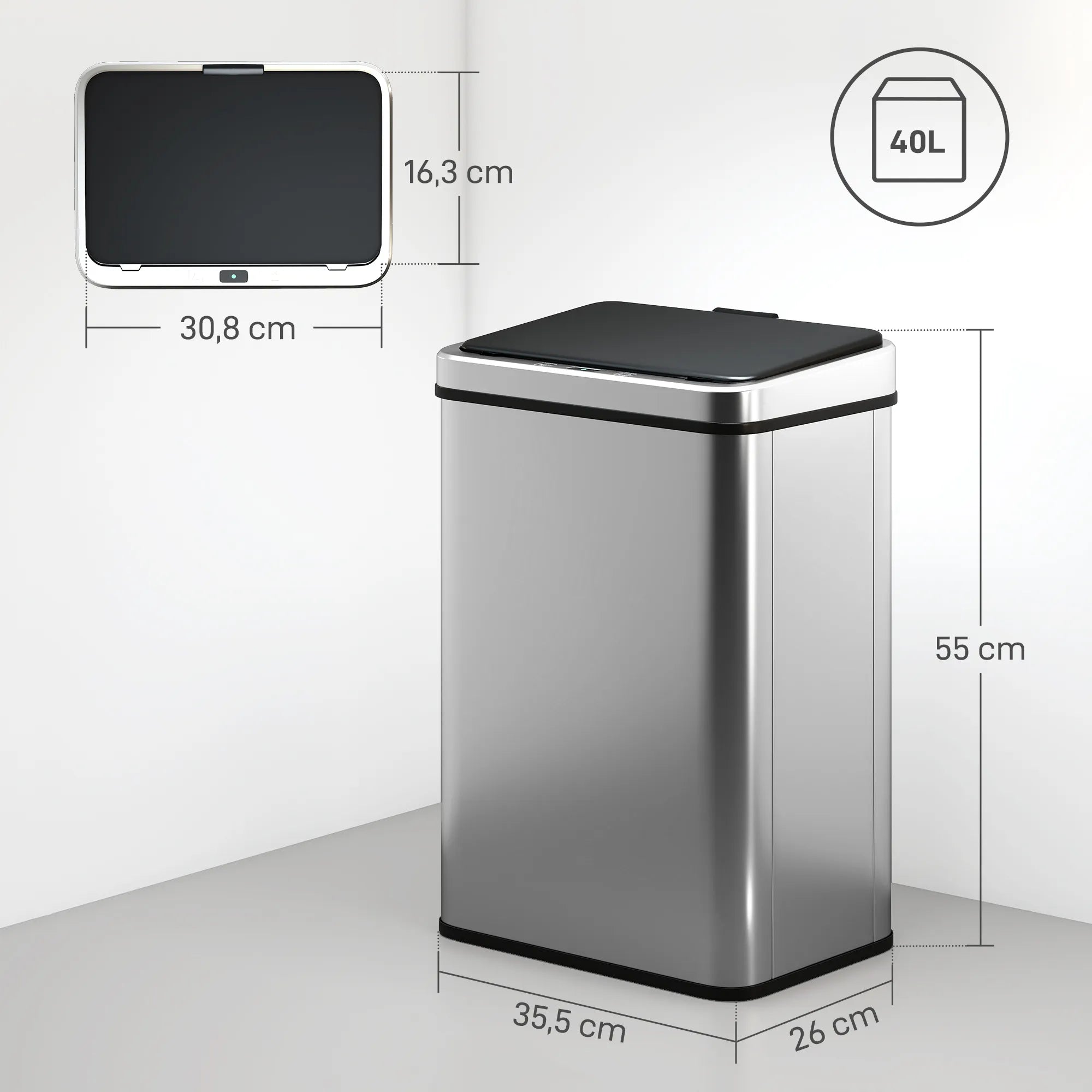 Sensorinė šiukšliadėžė automatinė, 40L, sidabrinė
