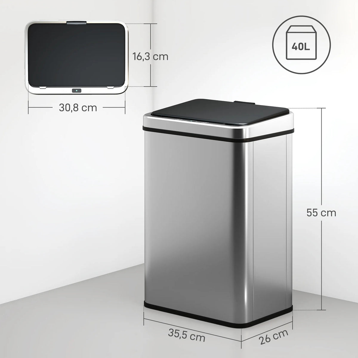 Sensorinė šiukšliadėžė automatinė, 40L, sidabrinė