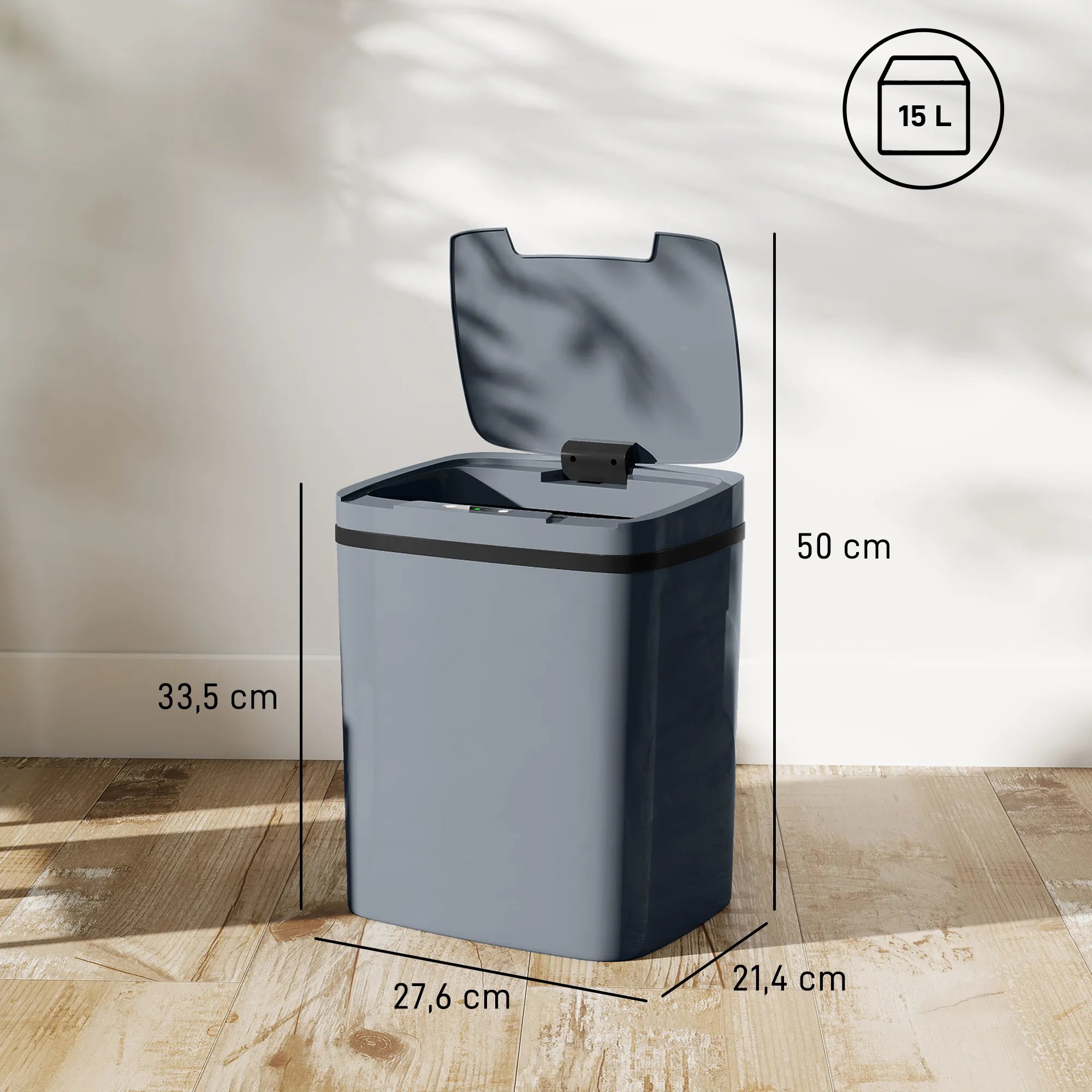 Sensorinė šiukšliadėžė su automatiniu dangčio atidarymu, 15 l, pilka