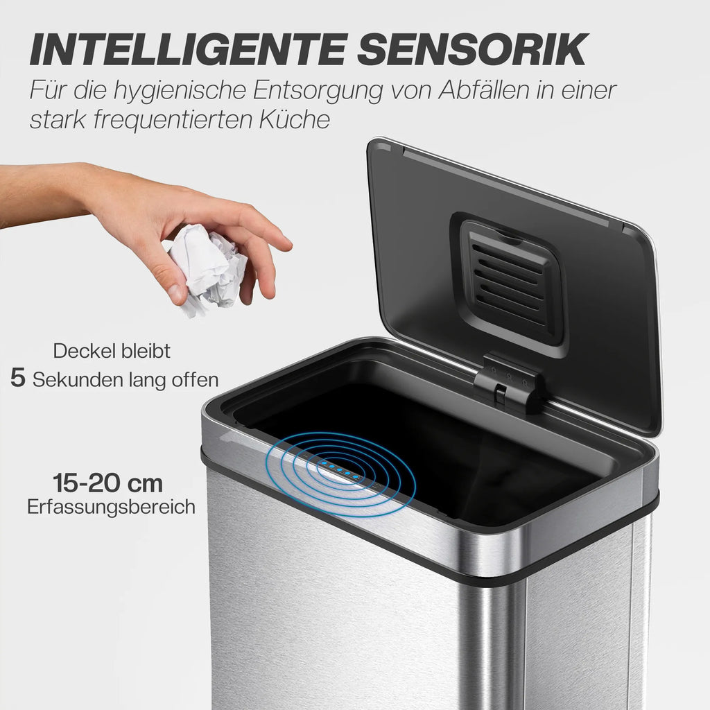 Sensorinė šiukšliadėžė su automatiniu dangčiu, 60 l, sidabrinė