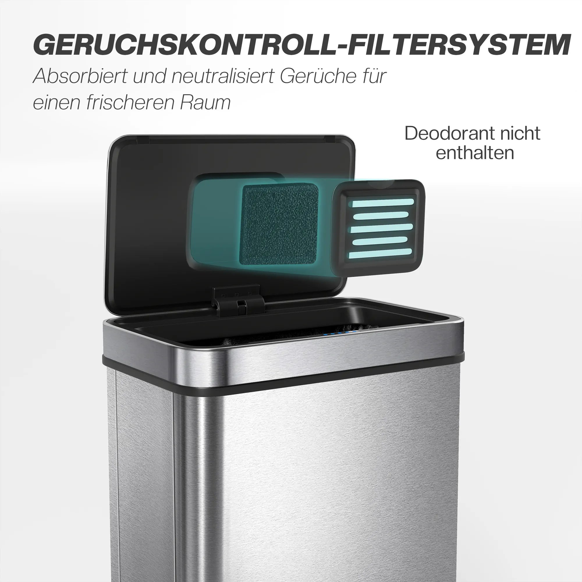 Sensorinė šiukšliadėžė su automatiniu dangčiu, 60 l, sidabrinė