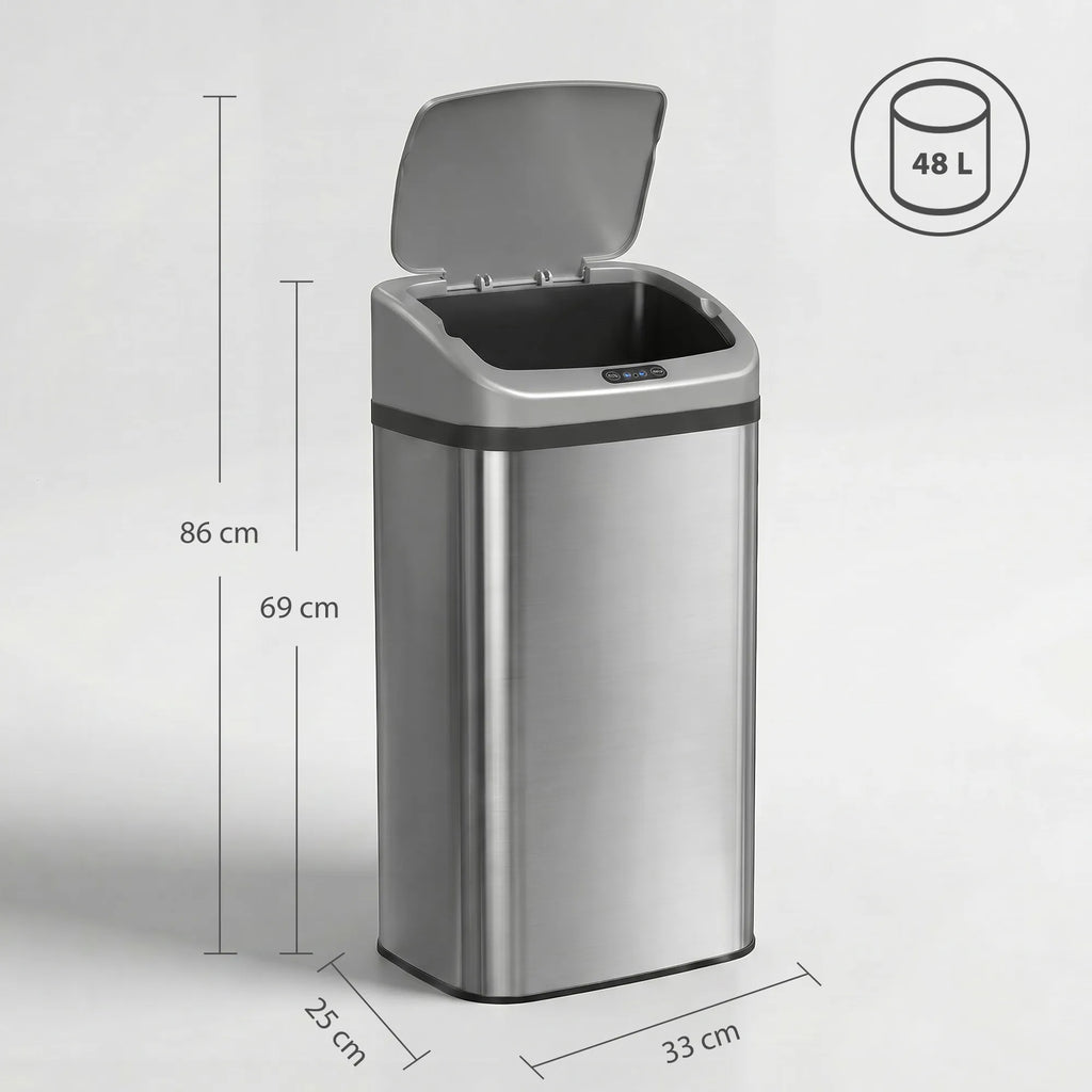 Sensorinė šiukšliadėžė su dangčiu, 48 l, sidabrinė
