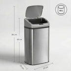 Sensorinė šiukšliadėžė su dangčiu, 48 l, sidabrinė