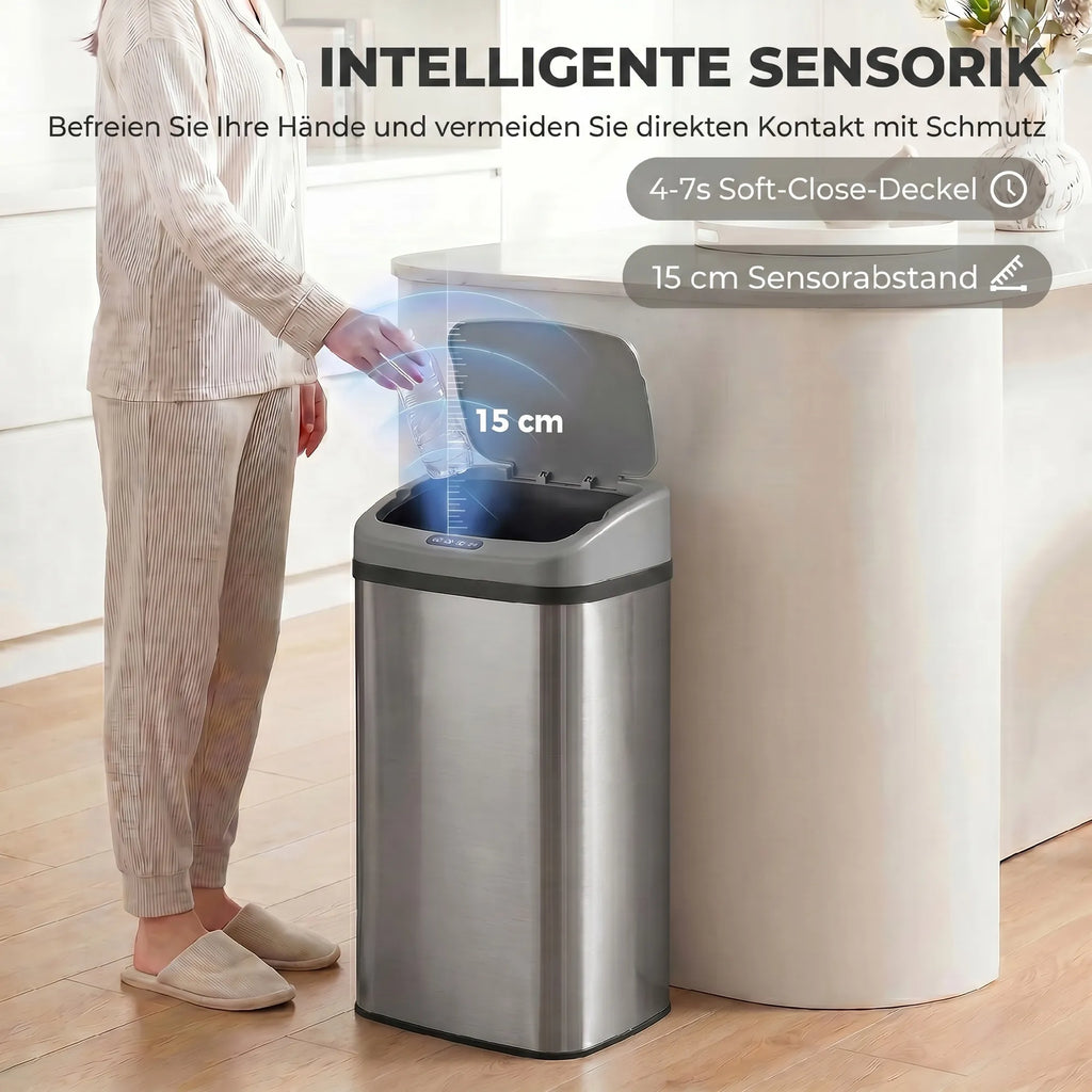 Sensorinė šiukšliadėžė su dangčiu, 48 l, sidabrinė