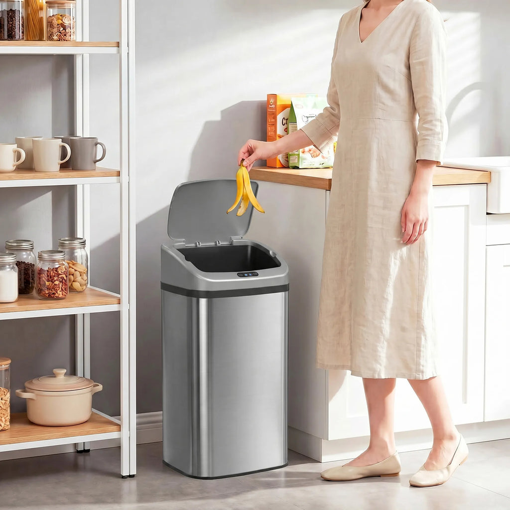 Sensorinė šiukšliadėžė su dangčiu, 48 l, sidabrinė