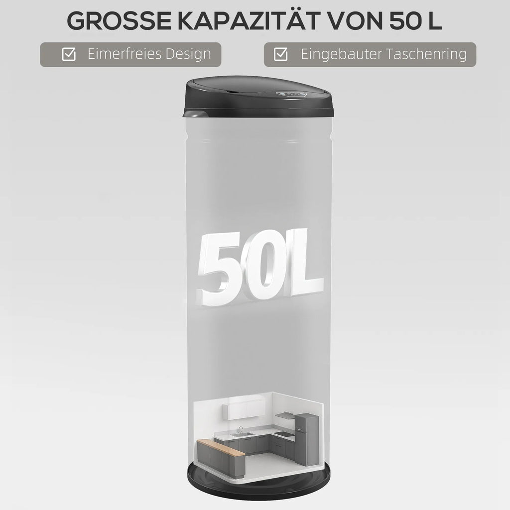 Sensorinė šiukšliadėžė su dangčiu, 50 l, juoda
