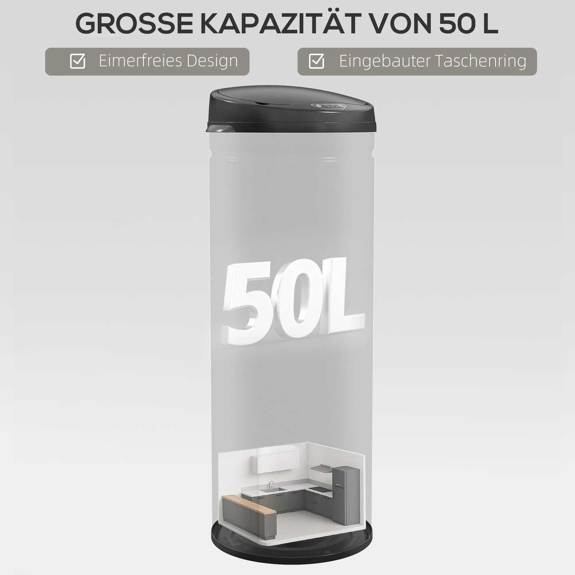 Sensorinė šiukšliadėžė su dangčiu, 50 l, juoda
