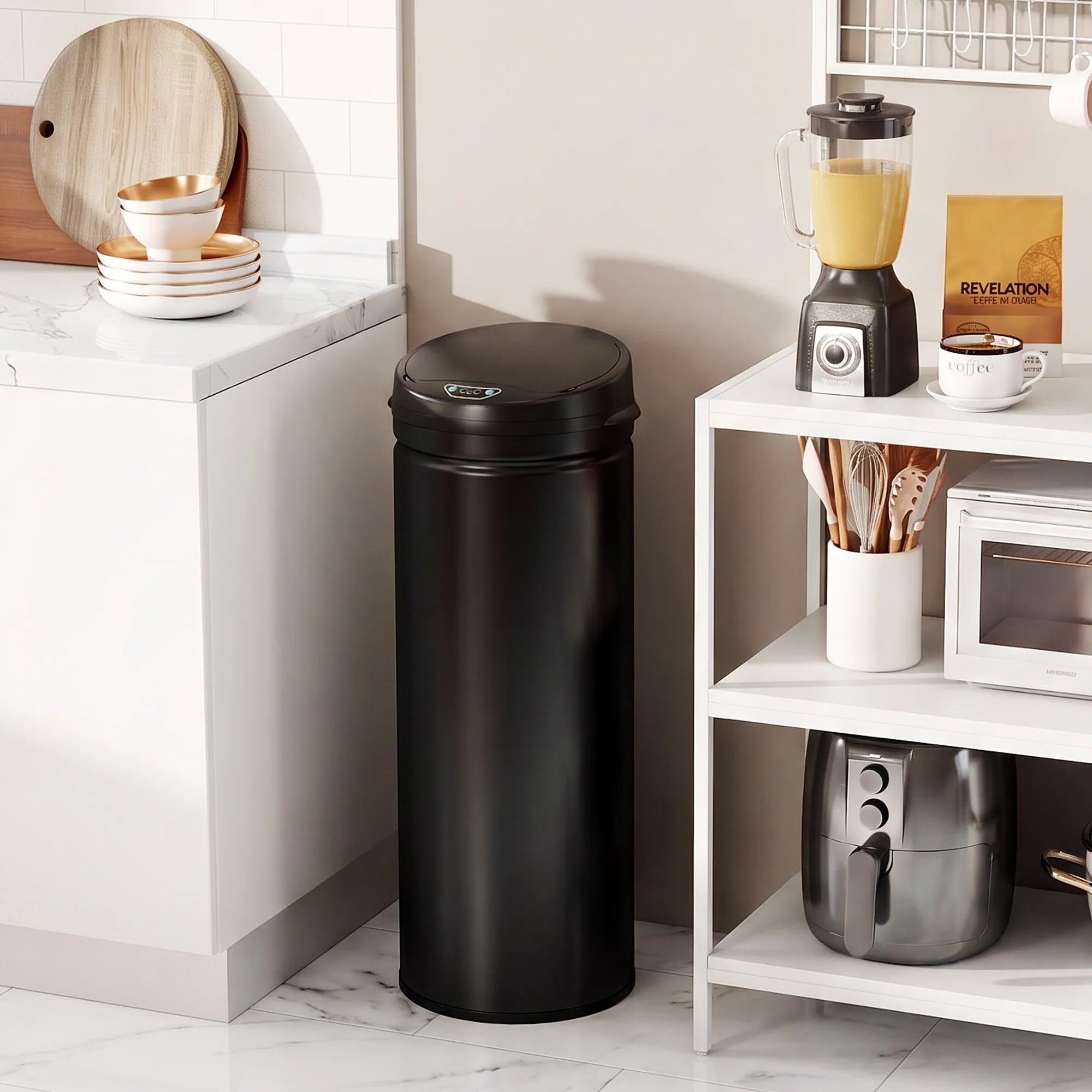 Sensorinė šiukšliadėžė su dangčiu, 50 l, juoda