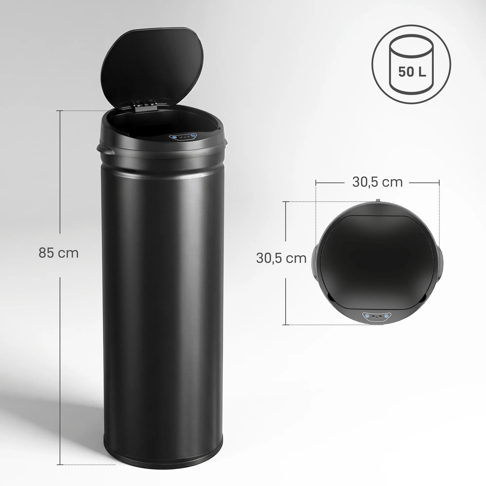 Sensorinė šiukšliadėžė su dangčiu, 50 l, juoda