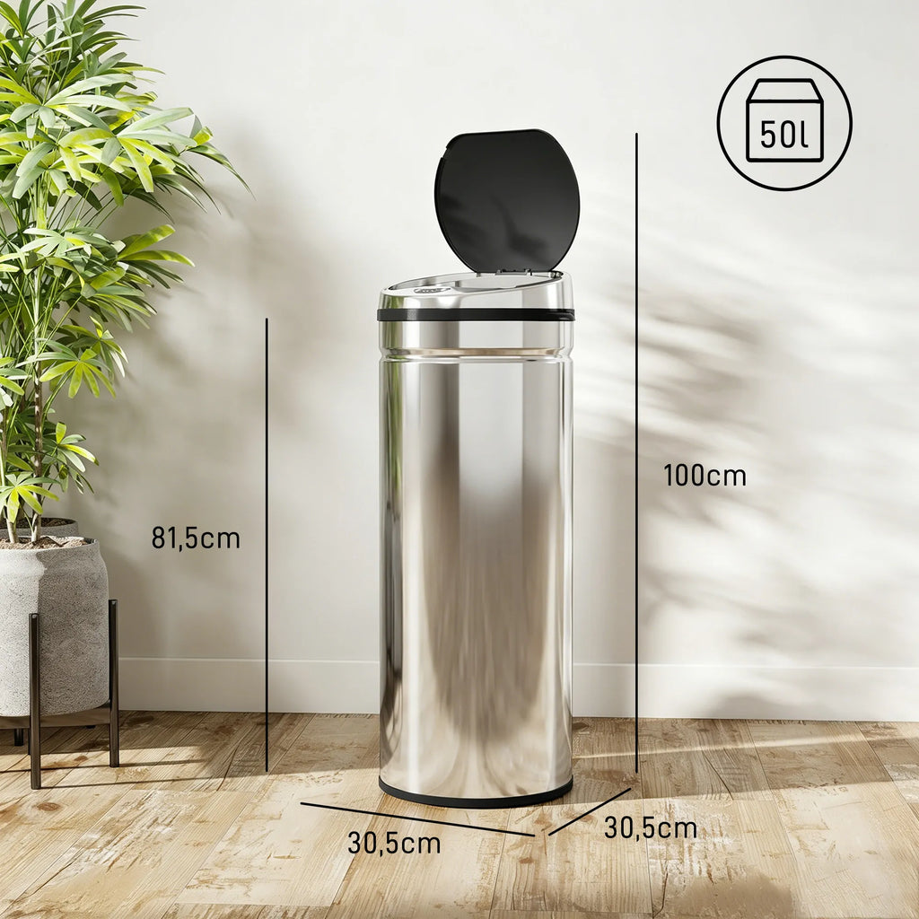 Sensorinė šiukšliadėžė su dangčiu, 50 l, sidabrinė