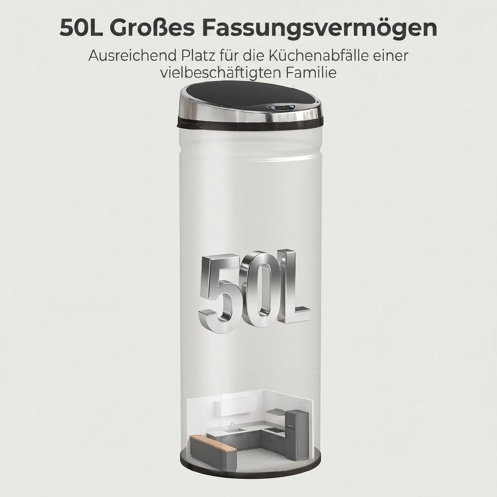 Sensorinė šiukšliadėžė su dangčiu, 50 l, sidabrinė