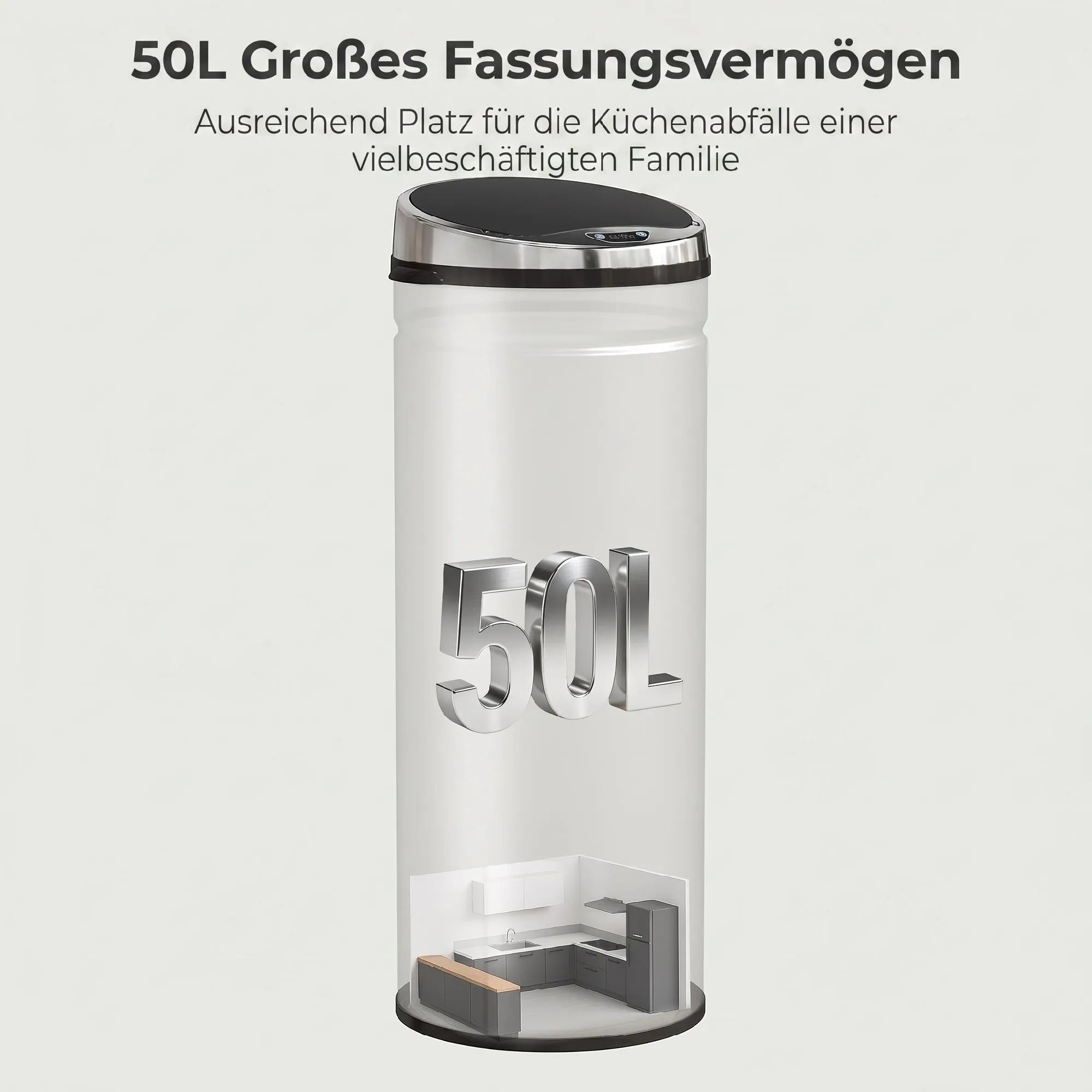 Sensorinė šiukšliadėžė su dangčiu, 50 l, sidabrinė