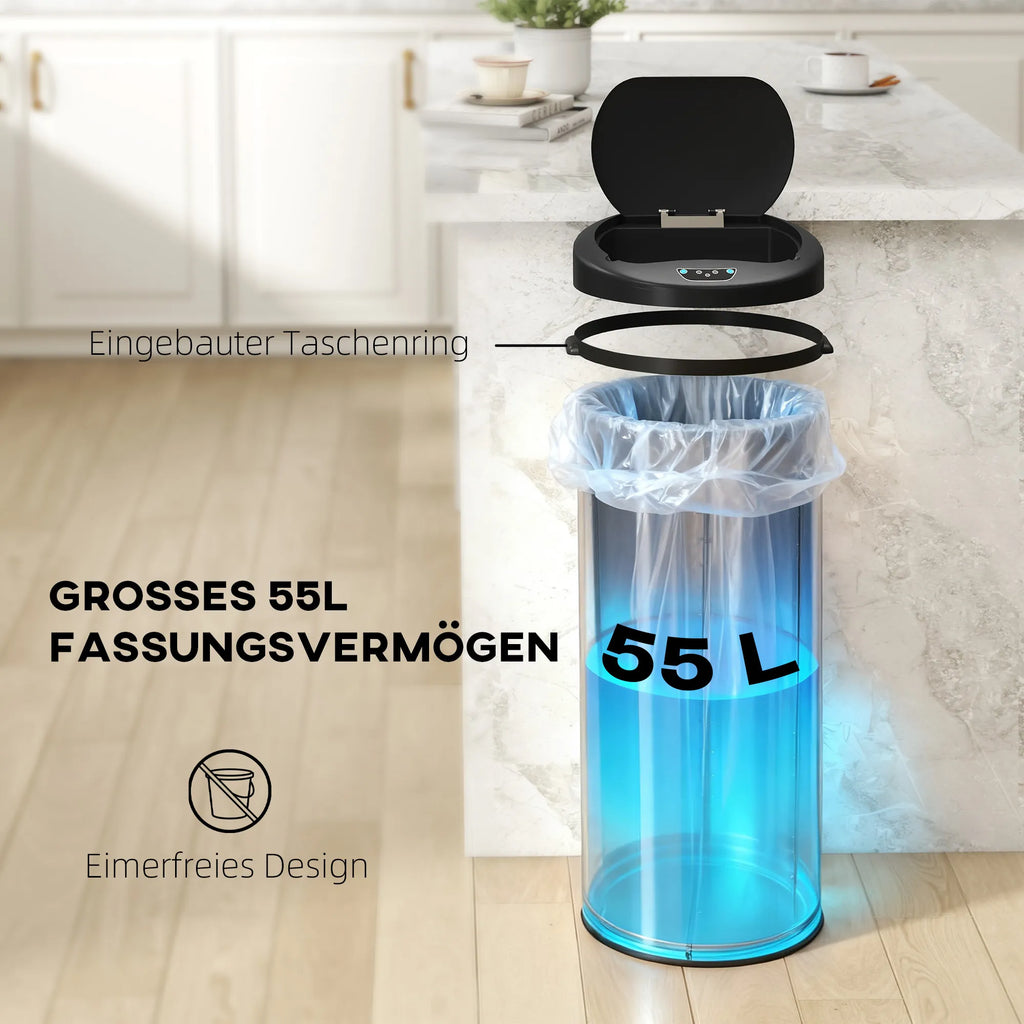 Sensorinis šiukšlių kibiras 55 l su „soft-close“ dangčiu, sidabrinis